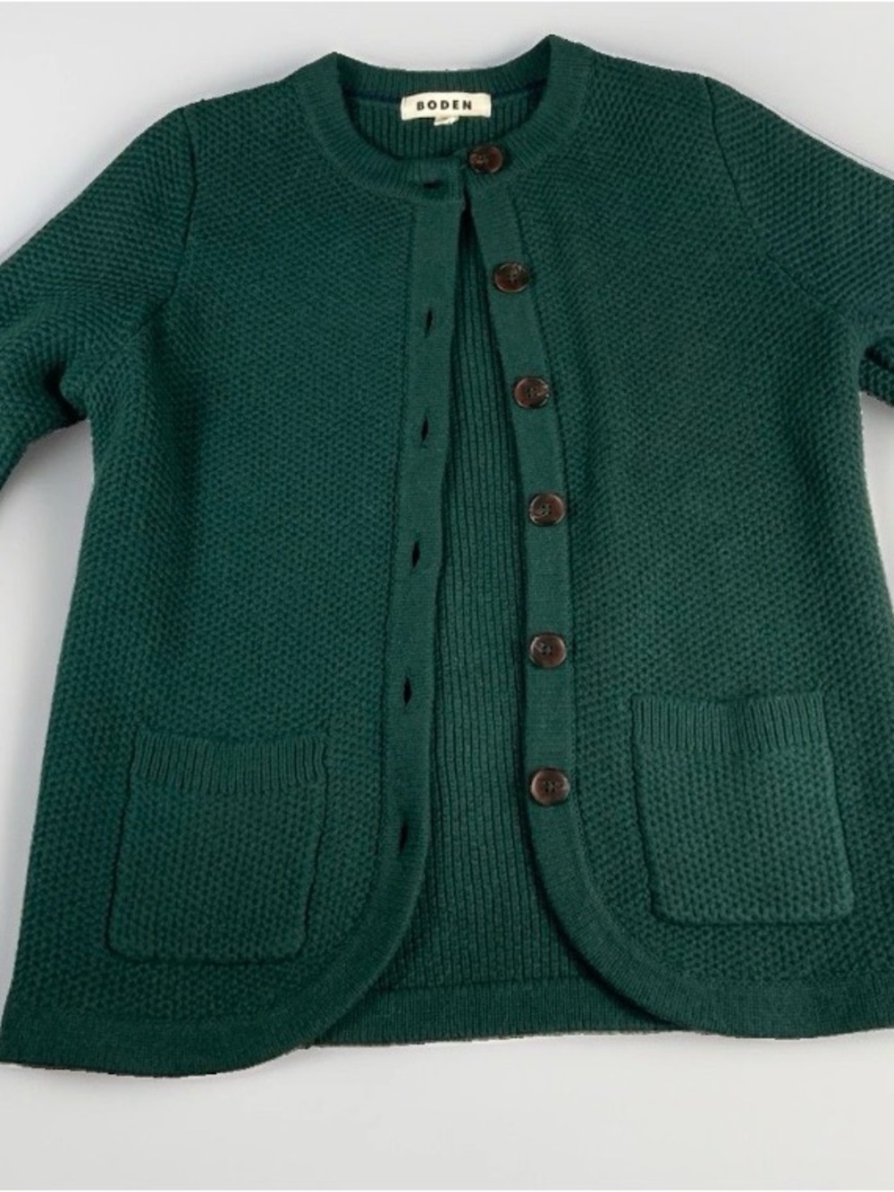 Boden Wool Cardigan Sweater Button Women’s Size 4 Excellent Condition Dark Green
